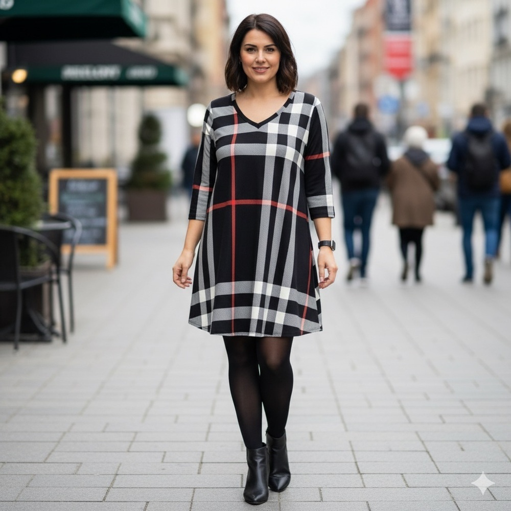 Plaid Long Sleeve Midi Dress